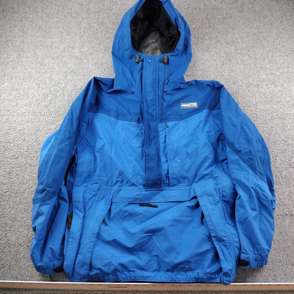 REI Jacket Mens Small Anorak Blue Gore-Tex XCR Hooded Ripstop Pullover EUC